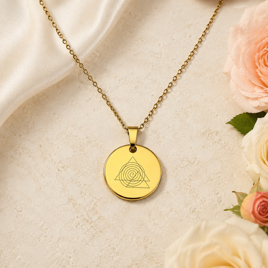 The Circle – LILLIANDREA harmony symbol necklace in gold, laser-engraved stainless steel pendant with roses
